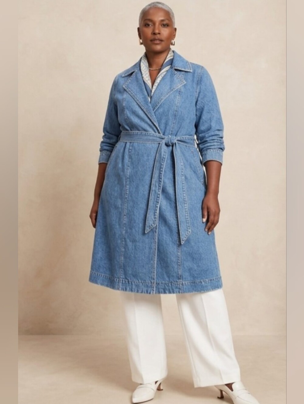 Lane Bryant Light Blue Denim Wrap Trench Coat